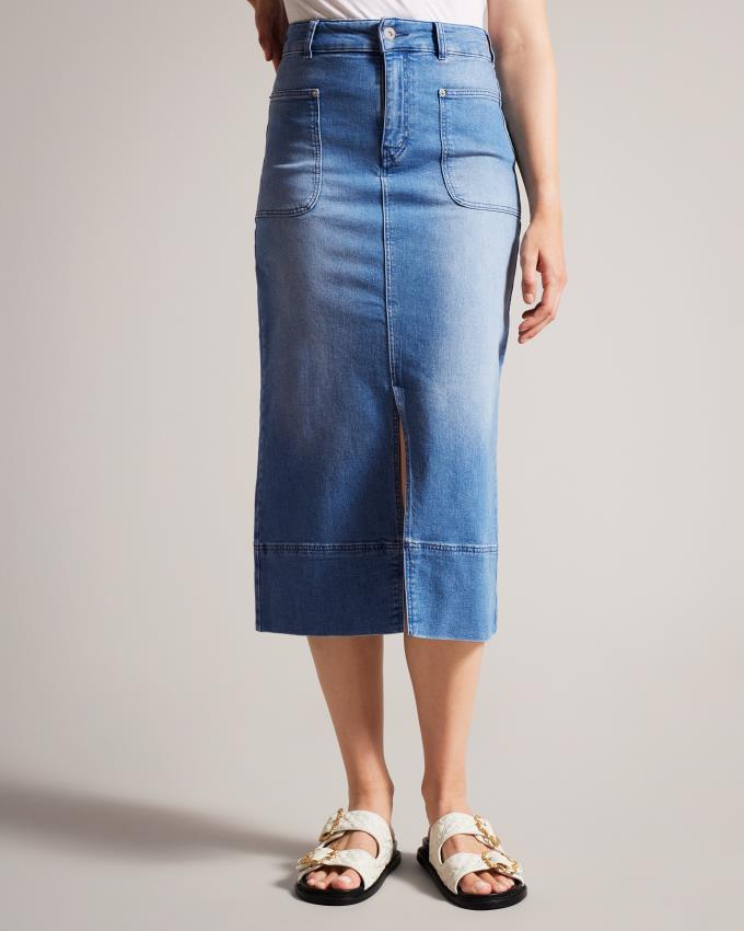 Jupe Ted Baker Denim Midi Pencil Bleu Femme | MKB-47763360